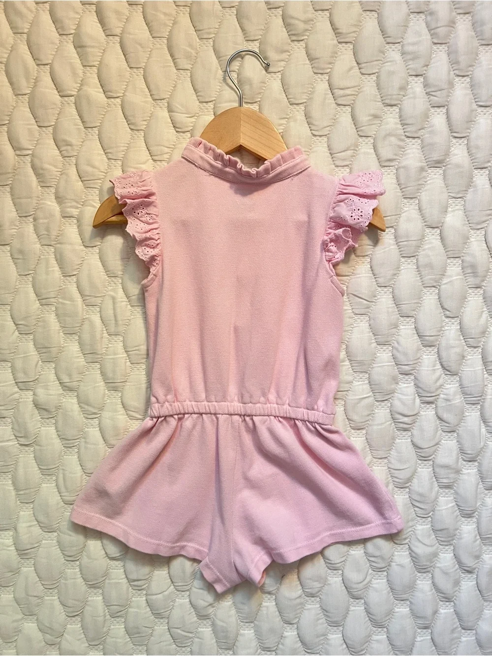 Ralph Lauren Baby Girl Pink Eyelet Ruffle Sleeve Romper 18M Cotton Pique